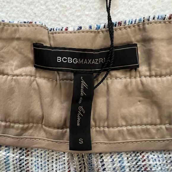 NWT BCBGMaxazria Blue Multi Renee Striped Belted High Waist Paper Bag Shorts S - Picture 5 of 8
